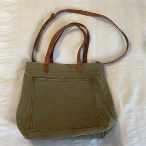 Madewell green canvas messenger bag with long strap